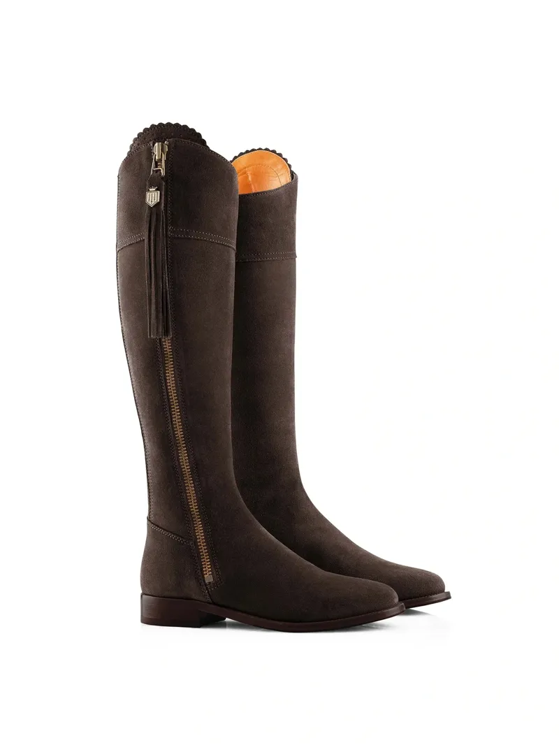 Fairfax and Favor Regina Flat Boot Regular Fit in Chocolate Suede-1