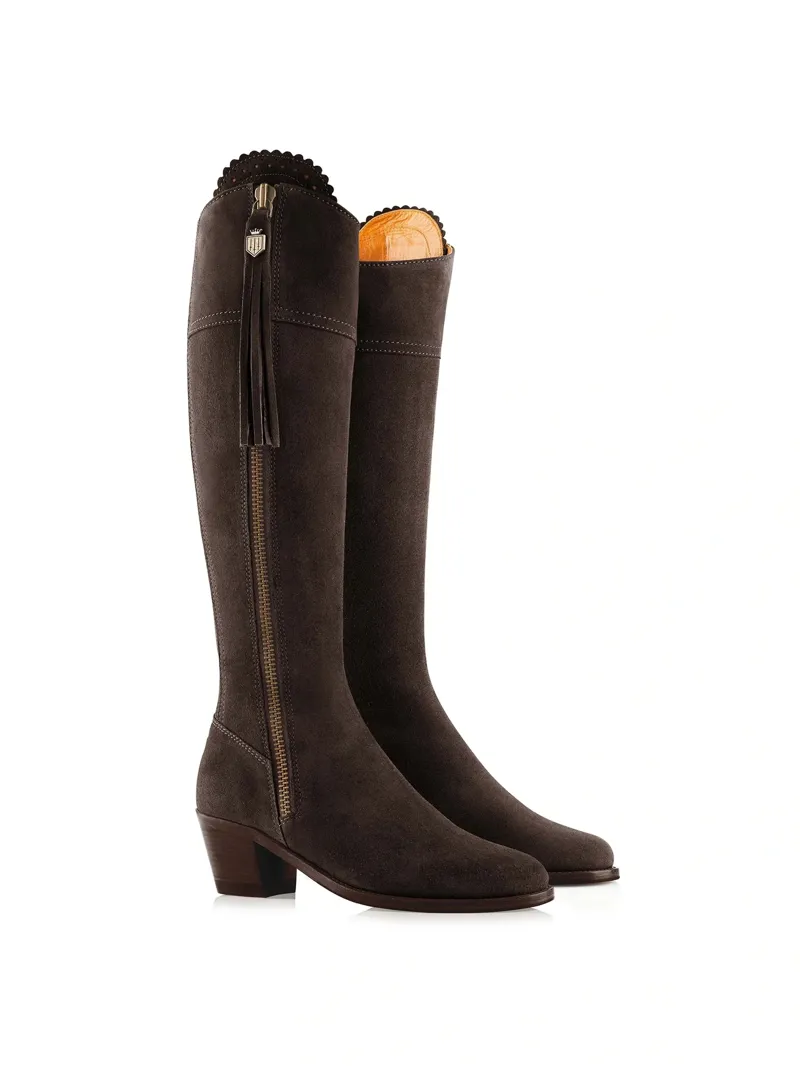 Fairfax and Favor Regina Heeled Boots Regular Fit in Chocolate Suede-1