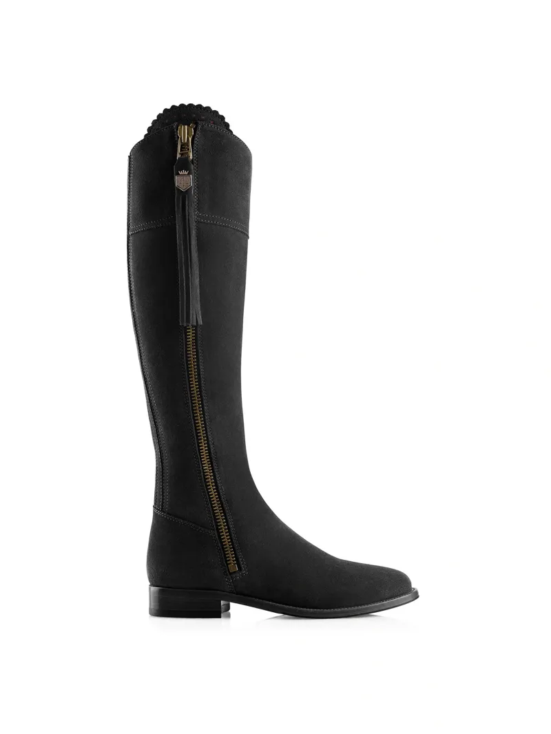 Fairfax and Favor Regina Flat Boot Regular Fit in Black Suede