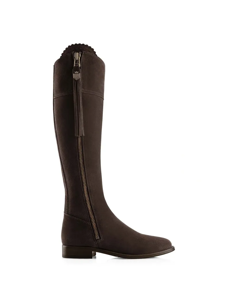 Fairfax and Favor Regina Flat Boot Regular Fit in Chocolate Suede