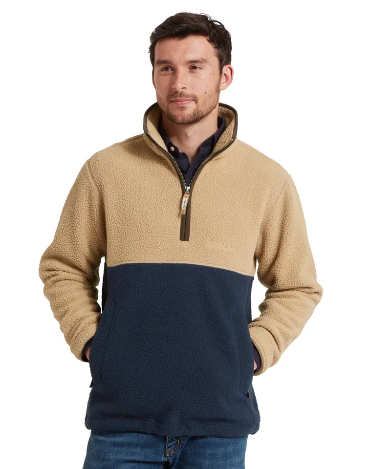 Schoffel Berkeley Retro Quarter Zip Fleece in Tan/True Navy-1