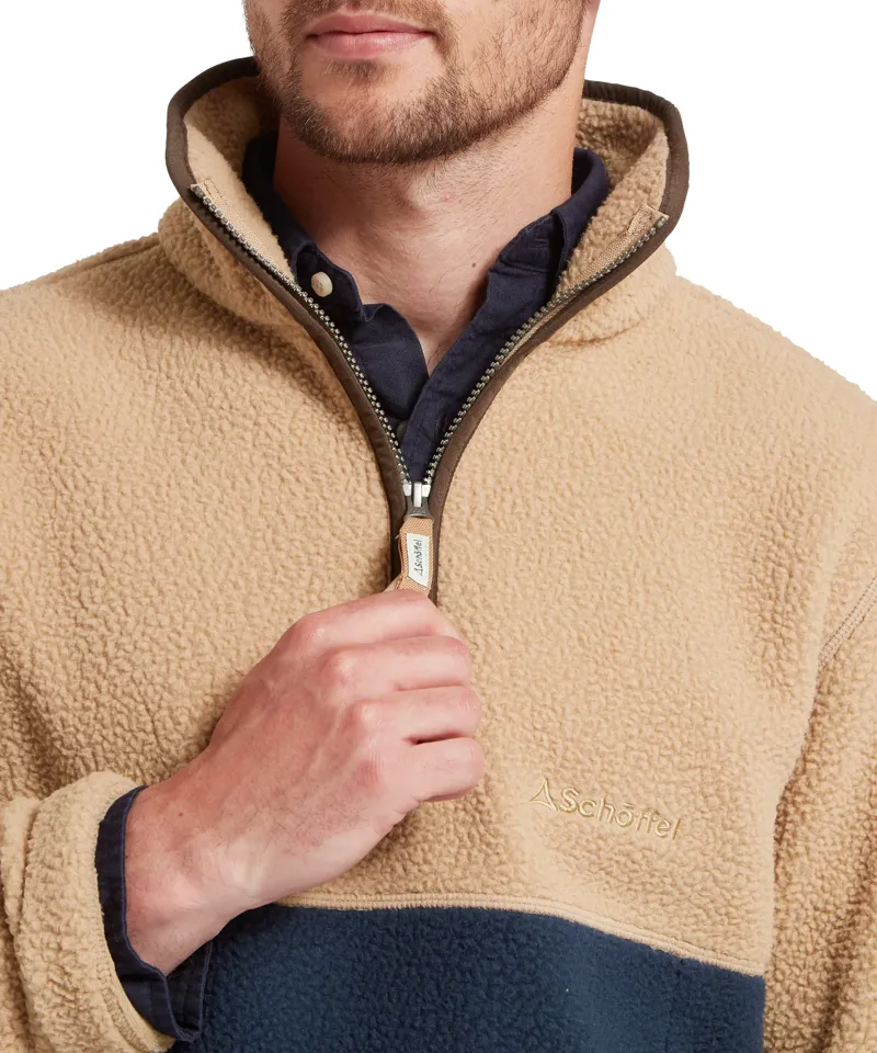 Schoffel Berkeley Retro Quarter Zip Fleece in Tan/True Navy-5