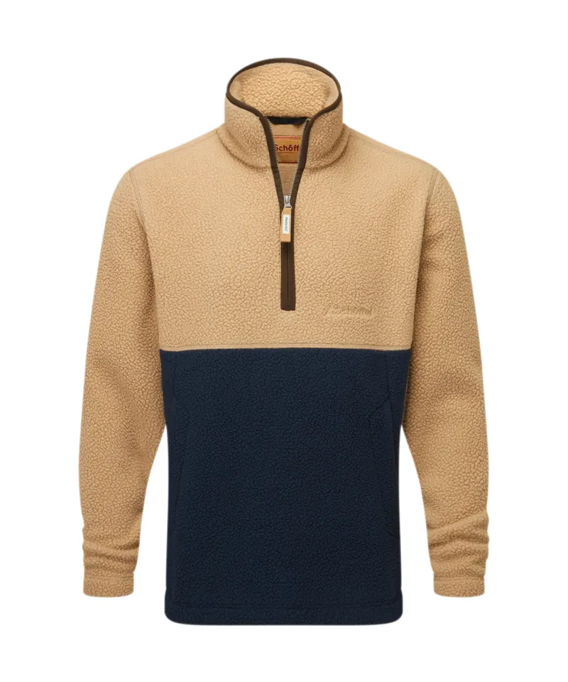 Schoffel Berkeley Retro Quarter Zip Fleece in Tan/True Navy