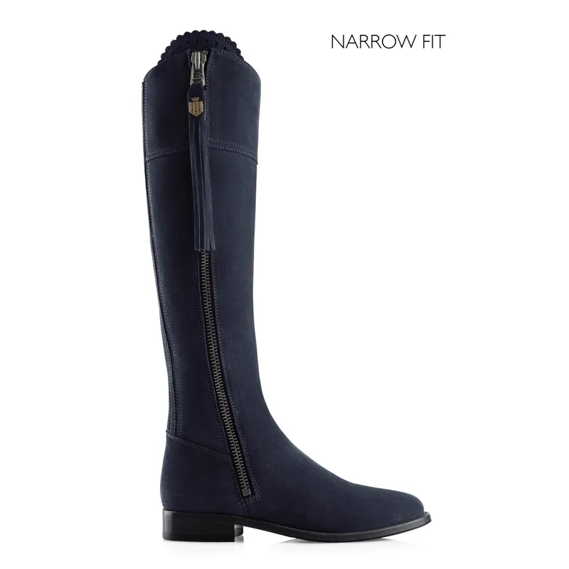 Fairfax and Favor Regina Flat Boots Narrow Fit in Navy Suede
