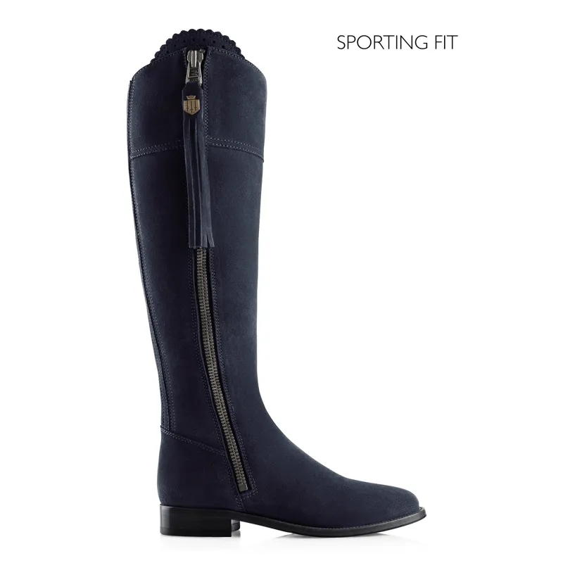 Fairfax and Favor Regina Flat Boots Sporting Fit in Navy Suede