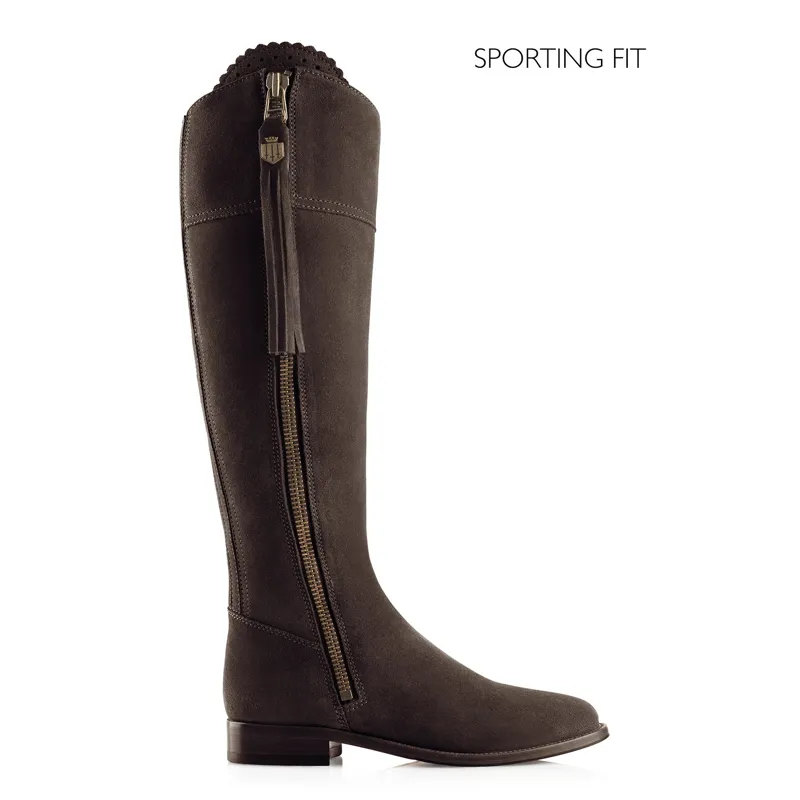 Fairfax and Favor Regina Flat Boots Sporting Fit in Chocolate Suede