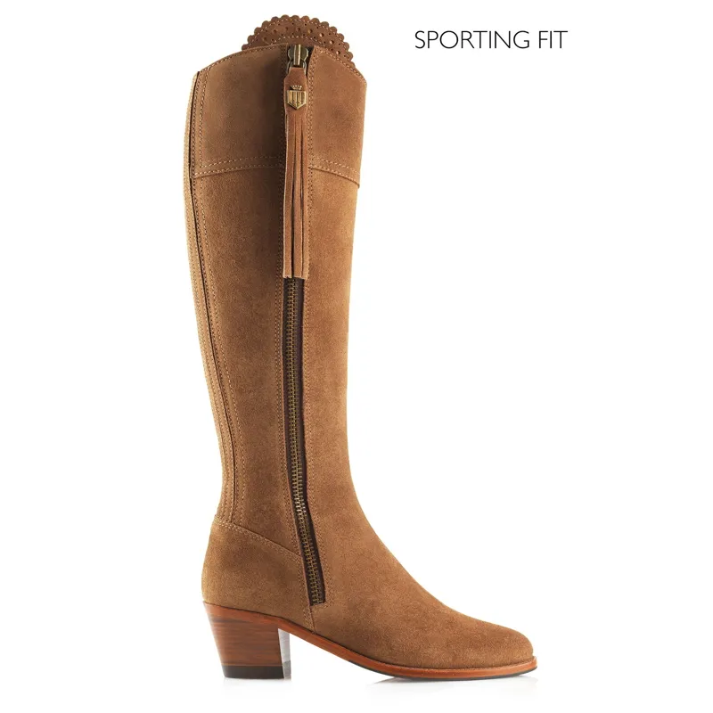 Fairfax and Favor Regina Heeled Boots Sporting Fit in Tan Suede