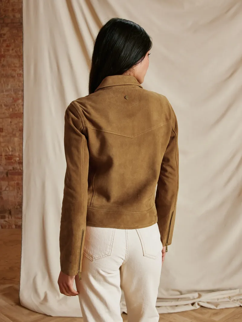Fairfax and Favor Thea Biker Jacket in Honey Tan Suede-3