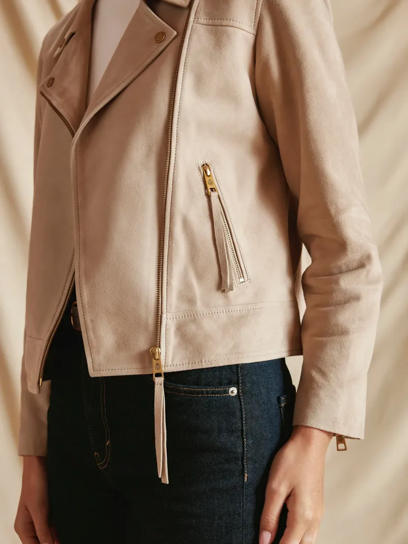 Fairfax and Favor Thea Biker Jacket in Stone Suede-3