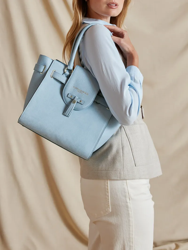 Fairfax and Favor Windsor Tote Bag in Sky Blue Suede-5